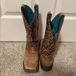 Ariat Brown Leopard Print Leather Western Ankle Boots